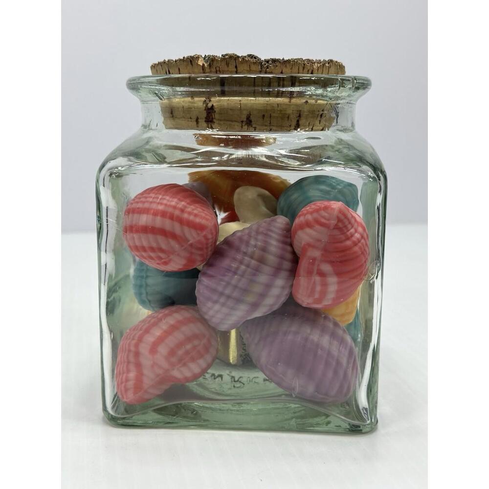 Vintage Ben Rickert Handblown Glass Jar Cork Lid Made in Spain Filled Shell Soap